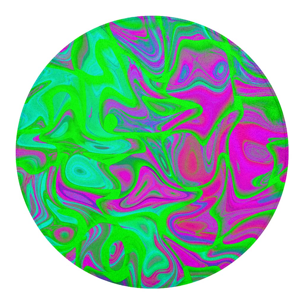 Neon Green Pink Psychedelic Trippy Print Round Blanket