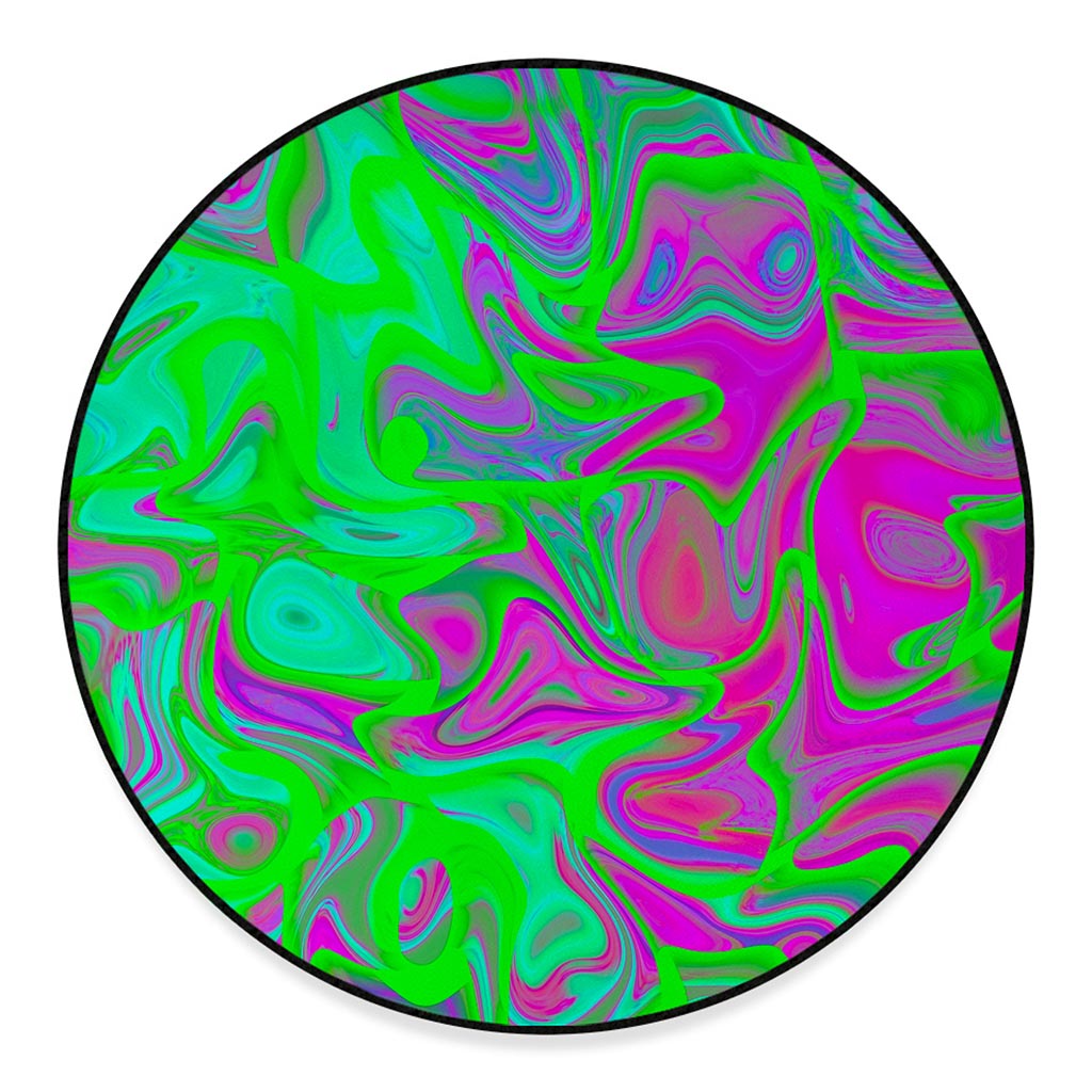Neon Green Pink Psychedelic Trippy Print Round Floor Mat