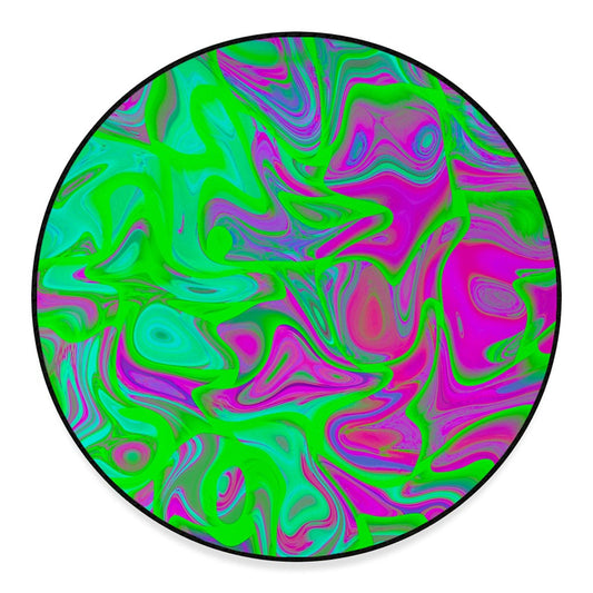 Neon Green Pink Psychedelic Trippy Print Round Floor Mat
