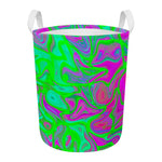 Neon Green Pink Psychedelic Trippy Print Round Laundry Basket