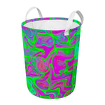 Neon Green Pink Psychedelic Trippy Print Round Laundry Basket