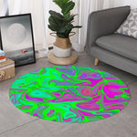 Neon Green Pink Psychedelic Trippy Print Round Rug
