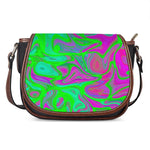 Neon Green Pink Psychedelic Trippy Print Saddle Bag