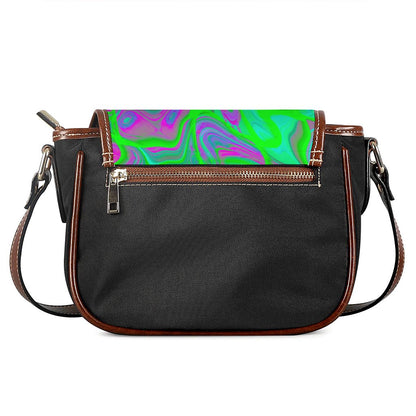 Neon Green Pink Psychedelic Trippy Print Saddle Bag