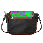 Neon Green Pink Psychedelic Trippy Print Saddle Bag