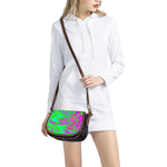 Neon Green Pink Psychedelic Trippy Print Saddle Bag
