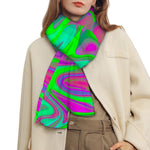 Neon Green Pink Psychedelic Trippy Print Scarf