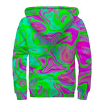 Neon Green Pink Psychedelic Trippy Print Sherpa Lined Zip Up Hoodie