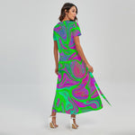 Neon Green Pink Psychedelic Trippy Print Short Sleeve Maxi Dress