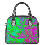 Neon Green Pink Psychedelic Trippy Print Shoulder Handbag