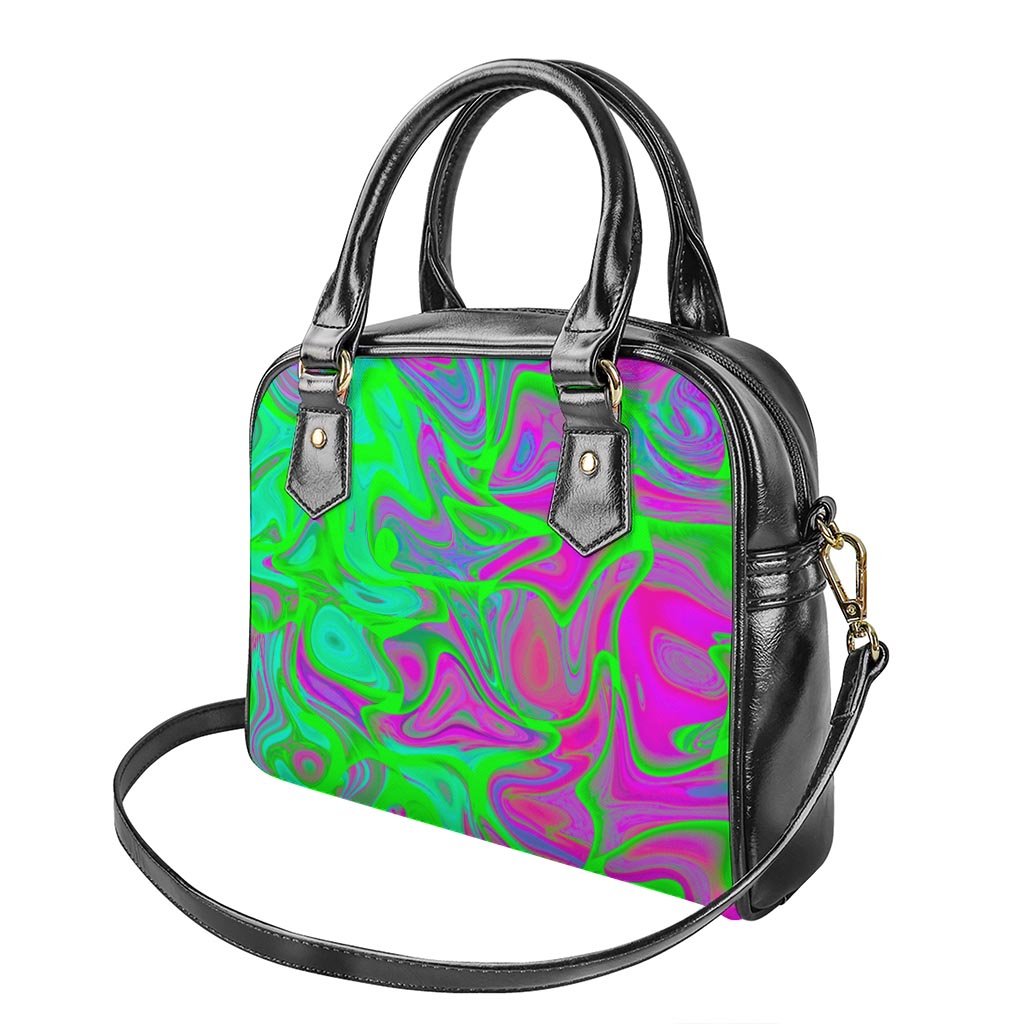Neon Green Pink Psychedelic Trippy Print Shoulder Handbag