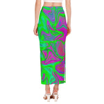Neon Green Pink Psychedelic Trippy Print Side Slit Maxi Skirt