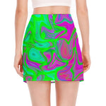 Neon Green Pink Psychedelic Trippy Print Side Slit Mini Skirt