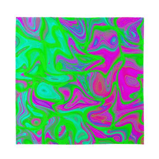 Neon Green Pink Psychedelic Trippy Print Silk Bandana