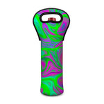 Neon Green Pink Psychedelic Trippy Print Single Neoprene Wine Tote