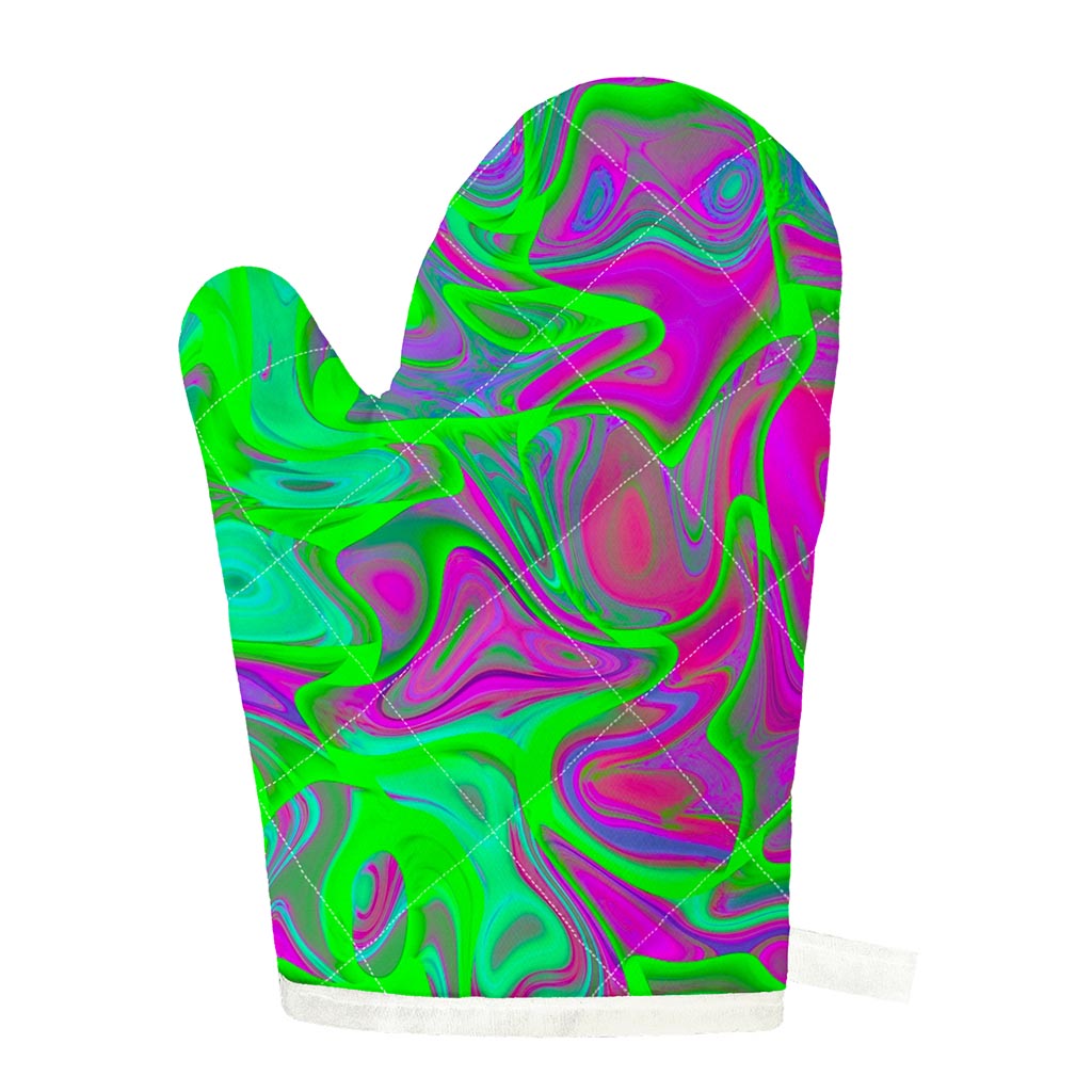 Neon Green Pink Psychedelic Trippy Print Single Oven Mitt