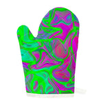 Neon Green Pink Psychedelic Trippy Print Single Oven Mitt