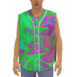 Neon Green Pink Psychedelic Trippy Print Sleeveless Baseball Jersey