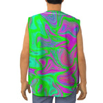 Neon Green Pink Psychedelic Trippy Print Sleeveless Baseball Jersey