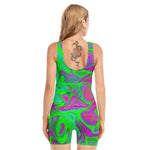 Neon Green Pink Psychedelic Trippy Print Sleeveless One Piece Swimsuit