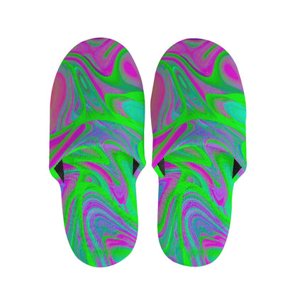Neon Green Pink Psychedelic Trippy Print Slippers