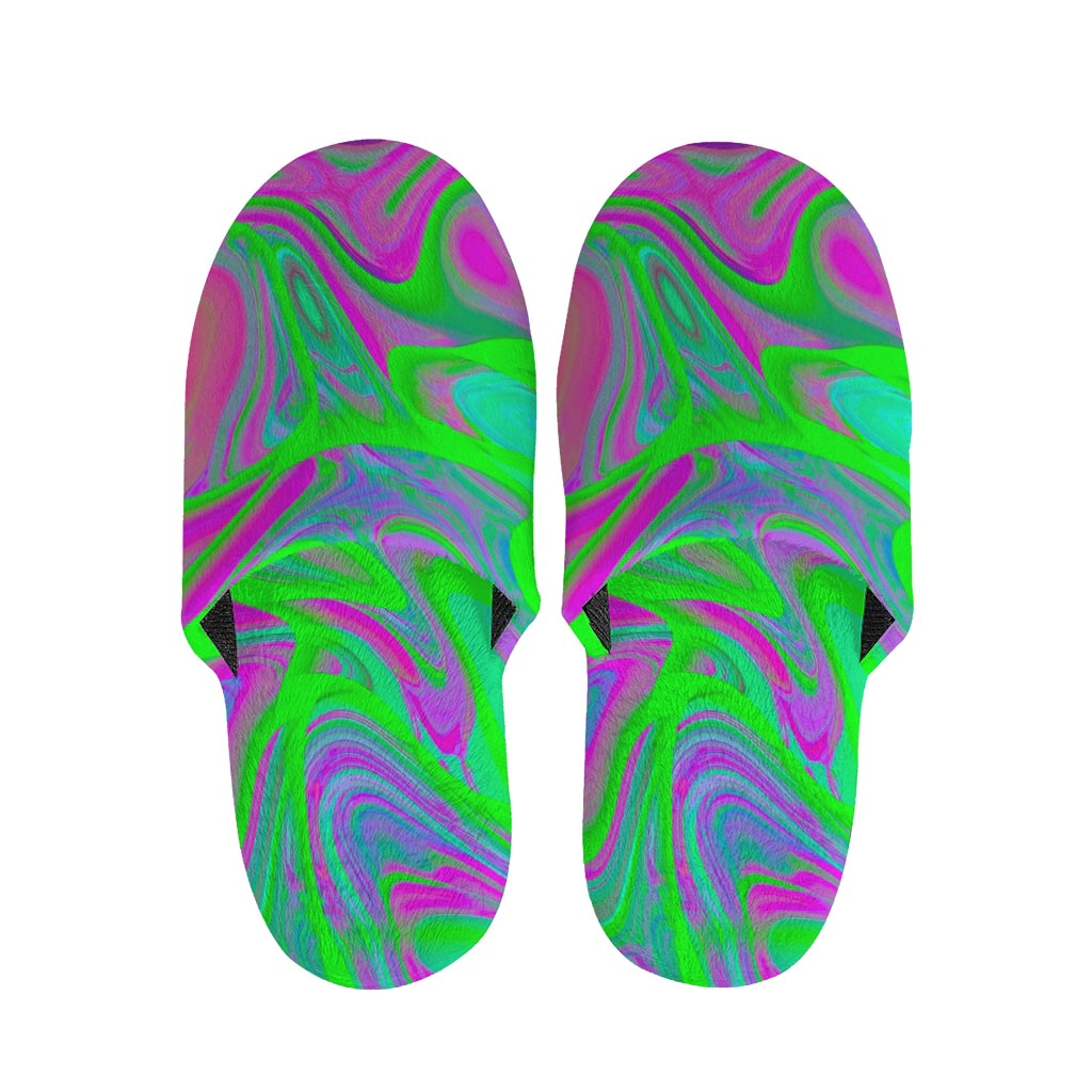 Neon Green Pink Psychedelic Trippy Print Slippers