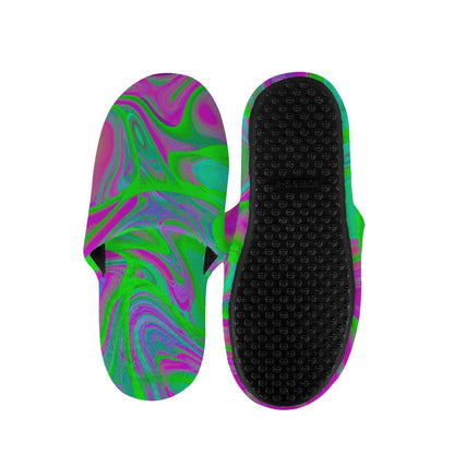 Neon Green Pink Psychedelic Trippy Print Slippers