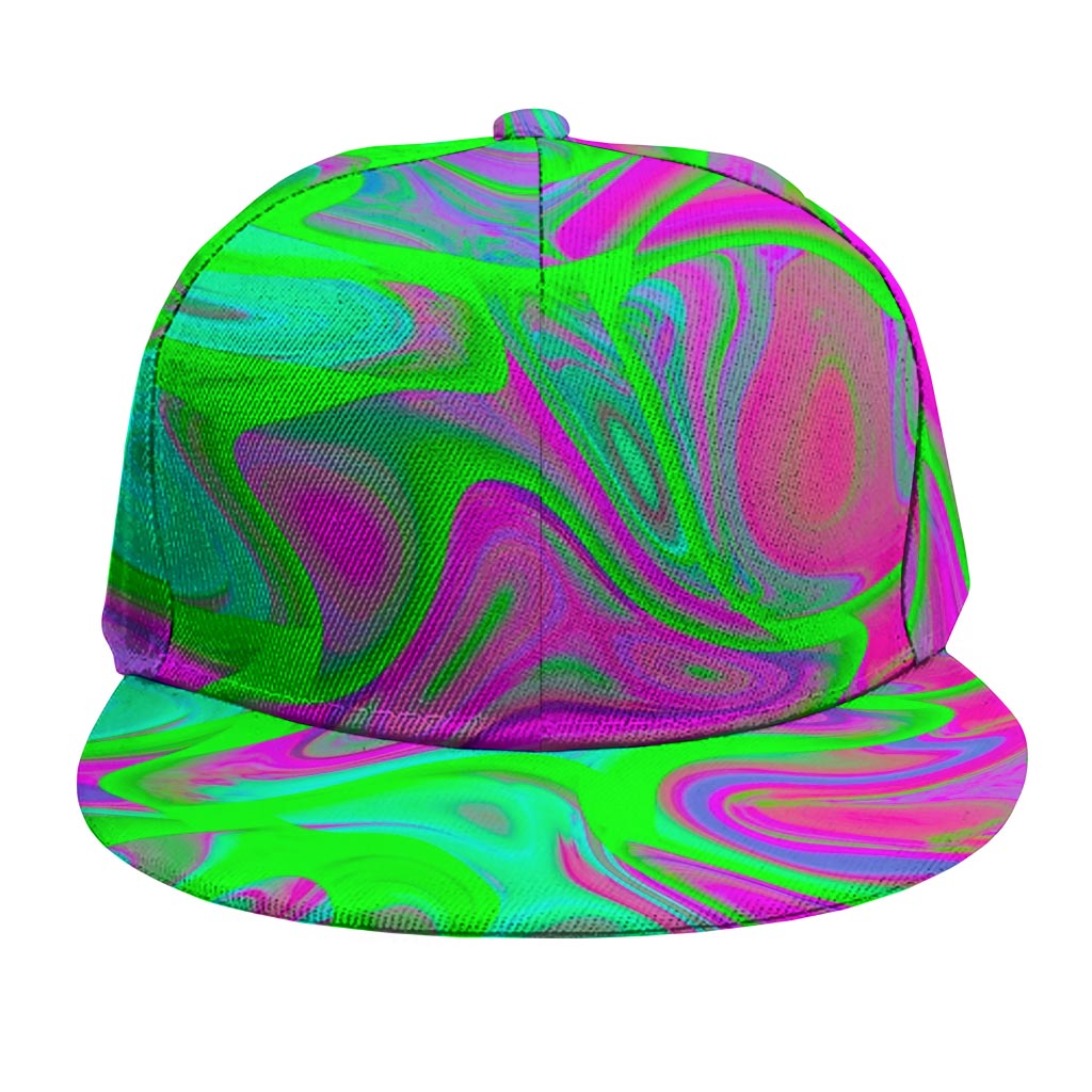 Neon Green Pink Psychedelic Trippy Print Snapback Cap