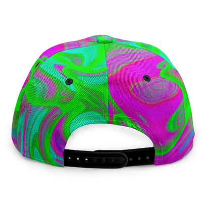 Neon Green Pink Psychedelic Trippy Print Snapback Cap