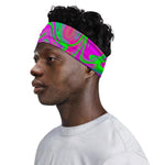 Neon Green Pink Psychedelic Trippy Print Sports Headband