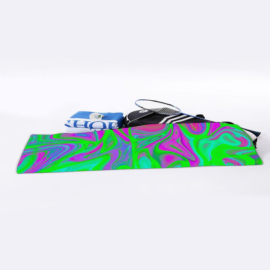 Neon Green Pink Psychedelic Trippy Print Sports Towel