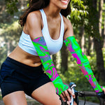 Neon Green Pink Psychedelic Trippy Print Sun Protection Arm Sleeves
