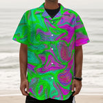 Neon Green Pink Psychedelic Trippy Print Textured Short Sleeve Shirt