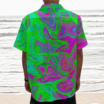 Neon Green Pink Psychedelic Trippy Print Textured Short Sleeve Shirt