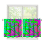 Neon Green Pink Psychedelic Trippy Print Tier Curtains