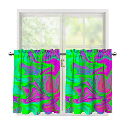 Neon Green Pink Psychedelic Trippy Print Tier Curtains