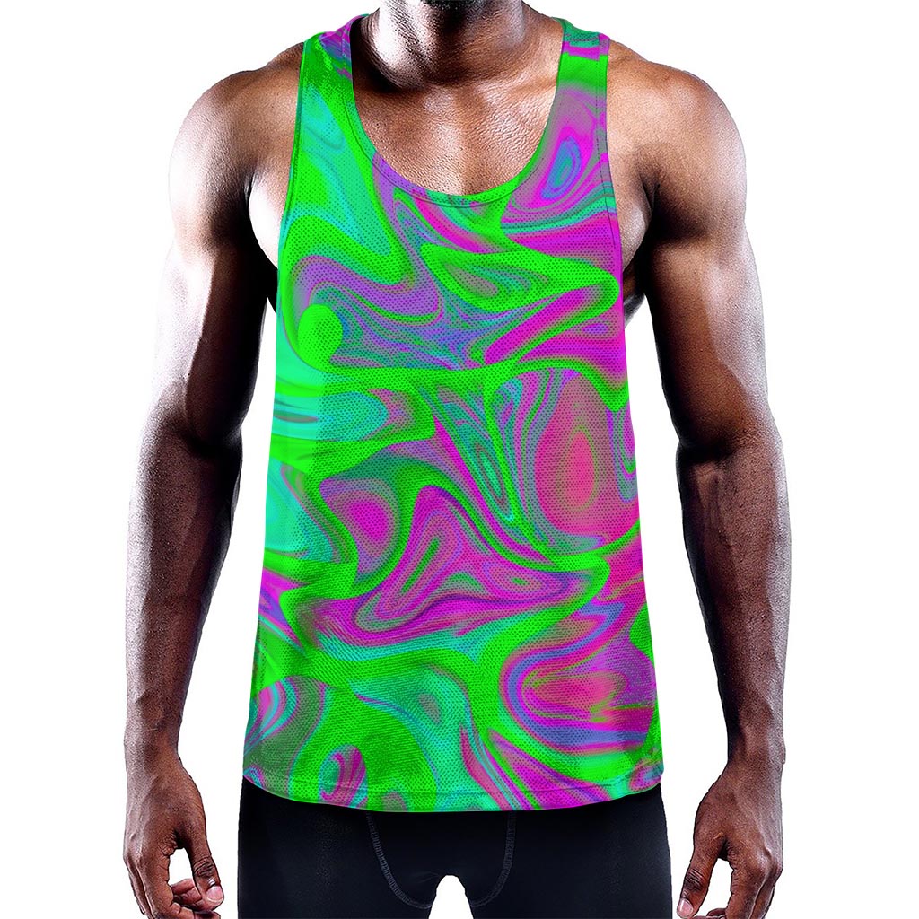 Neon Green Pink Psychedelic Trippy Print Training Tank Top