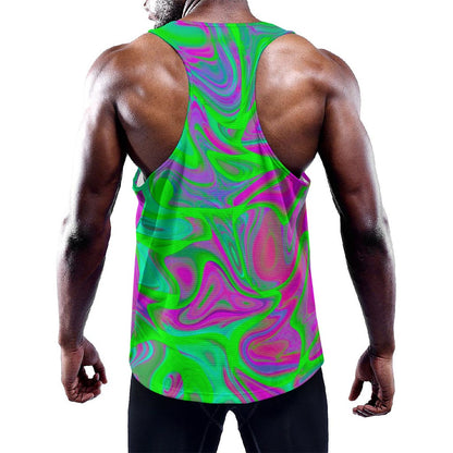 Neon Green Pink Psychedelic Trippy Print Training Tank Top