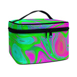 Neon Green Pink Psychedelic Trippy Print Travel Makeup Bag