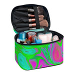 Neon Green Pink Psychedelic Trippy Print Travel Makeup Bag