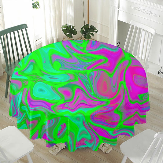 Neon Green Pink Psychedelic Trippy Print Waterproof Round Tablecloth