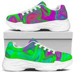 Neon Green Pink Psychedelic Trippy Print White Chunky Shoes