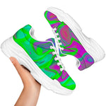 Neon Green Pink Psychedelic Trippy Print White Chunky Shoes