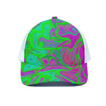 Neon Green Pink Psychedelic Trippy Print White Mesh Trucker Cap