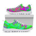 Neon Green Pink Psychedelic Trippy Print White Running Shoes