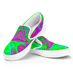 Neon Green Pink Psychedelic Trippy Print White Slip On Sneakers