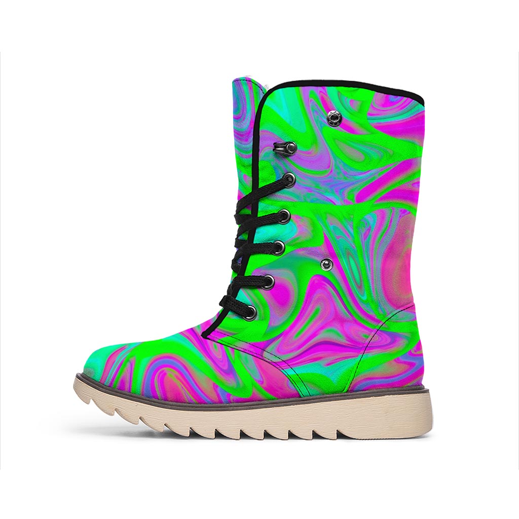 Neon Green Pink Psychedelic Trippy Print Winter Boots