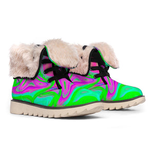 Neon Green Pink Psychedelic Trippy Print Winter Boots