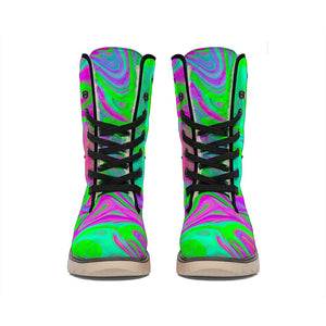 Neon Green Pink Psychedelic Trippy Print Winter Boots