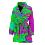 Neon Green Pink Psychedelic Trippy Print Women's Bathrobe